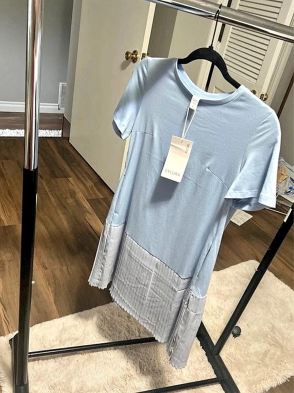 EXLURA Womens Summer Casual Short Sleeve Dress Crewneck Tshirt Dress Pleated